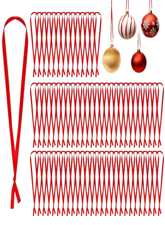 RHOttbiy Christmas Ornament Ribbon Hangers, 100 Pcs Christmas Ornament Hangers String Christmas Tree Lanyard String Red Thin Hand-Tied Ornament Ribbon Loops for Christmas Tree Holiday Party Hanging Decorations - Image 1